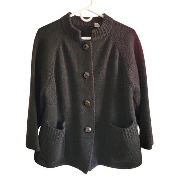 Vtg 50s Leroy Knitted Black Heavy Wool Button Front Womens Cardigan Sweater XL - Picture 1 of 14